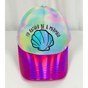 I'd Rather Be A Mermaid Baseball Cap Snapback Hat Pastel Tie‎ Dye Holographic